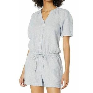 GoodThreads Linen Shorts Romper Blue and White Stripes with Tie SZ 4